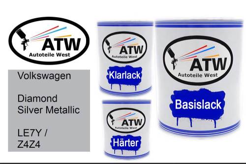 Volkswagen, Diamond Silver Metallic, LE7Y / Z4Z4: 1L Lackdose + 1L Klarlack + 500ml Härter - Set, von ATW Autoteile West.